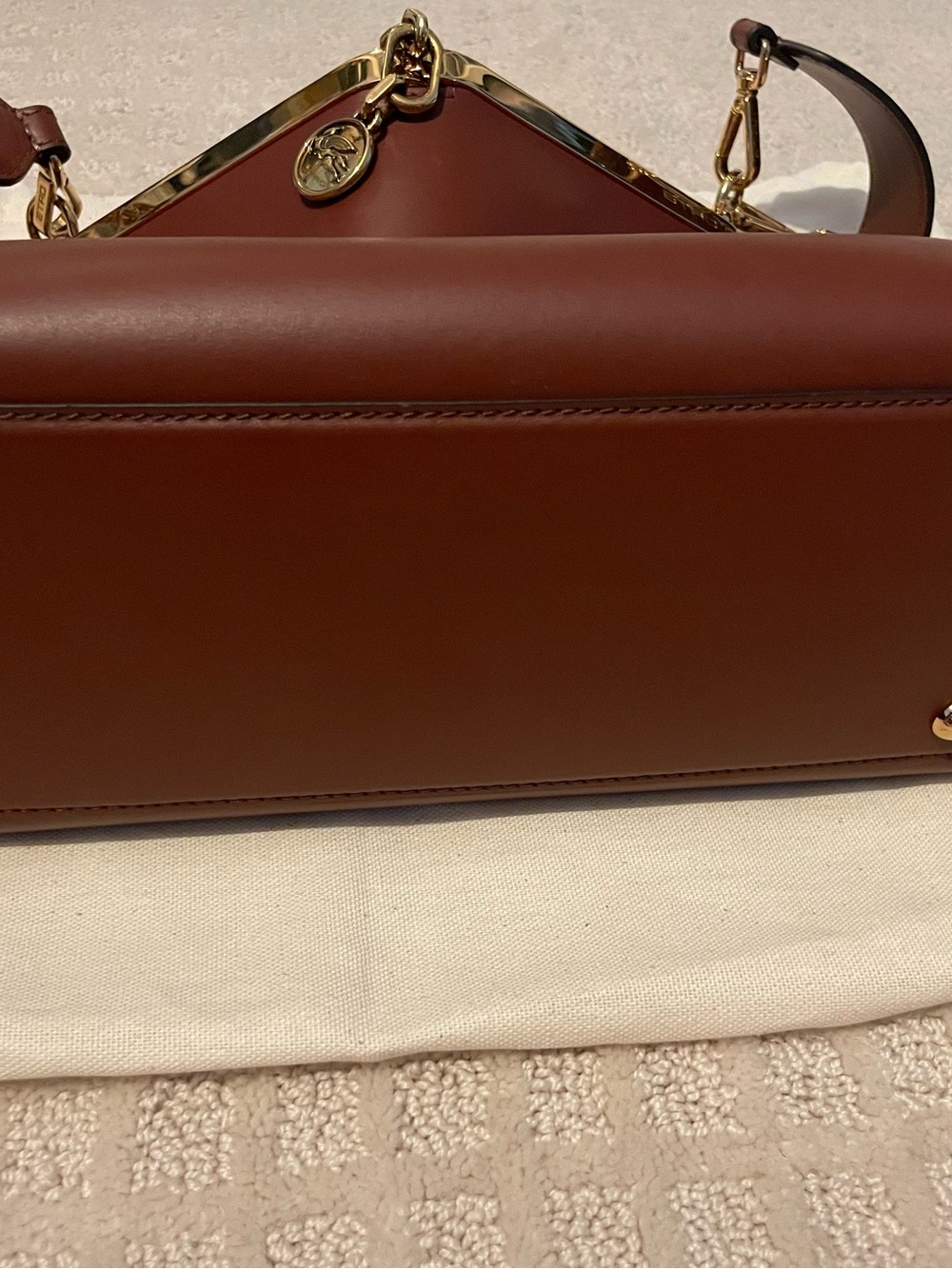 Etro Vela brand new  Medium Brown Leather Top-Handle Bag w Gold Hardware, NWOT - Picture 9 of 16